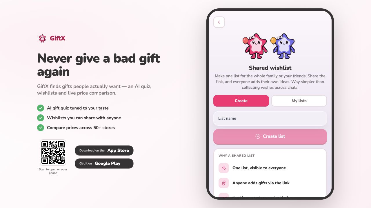 GiftX Shared wishlist entry screen